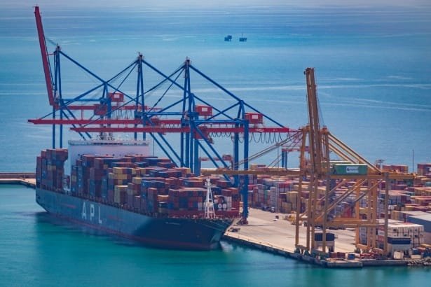 Container ship in port